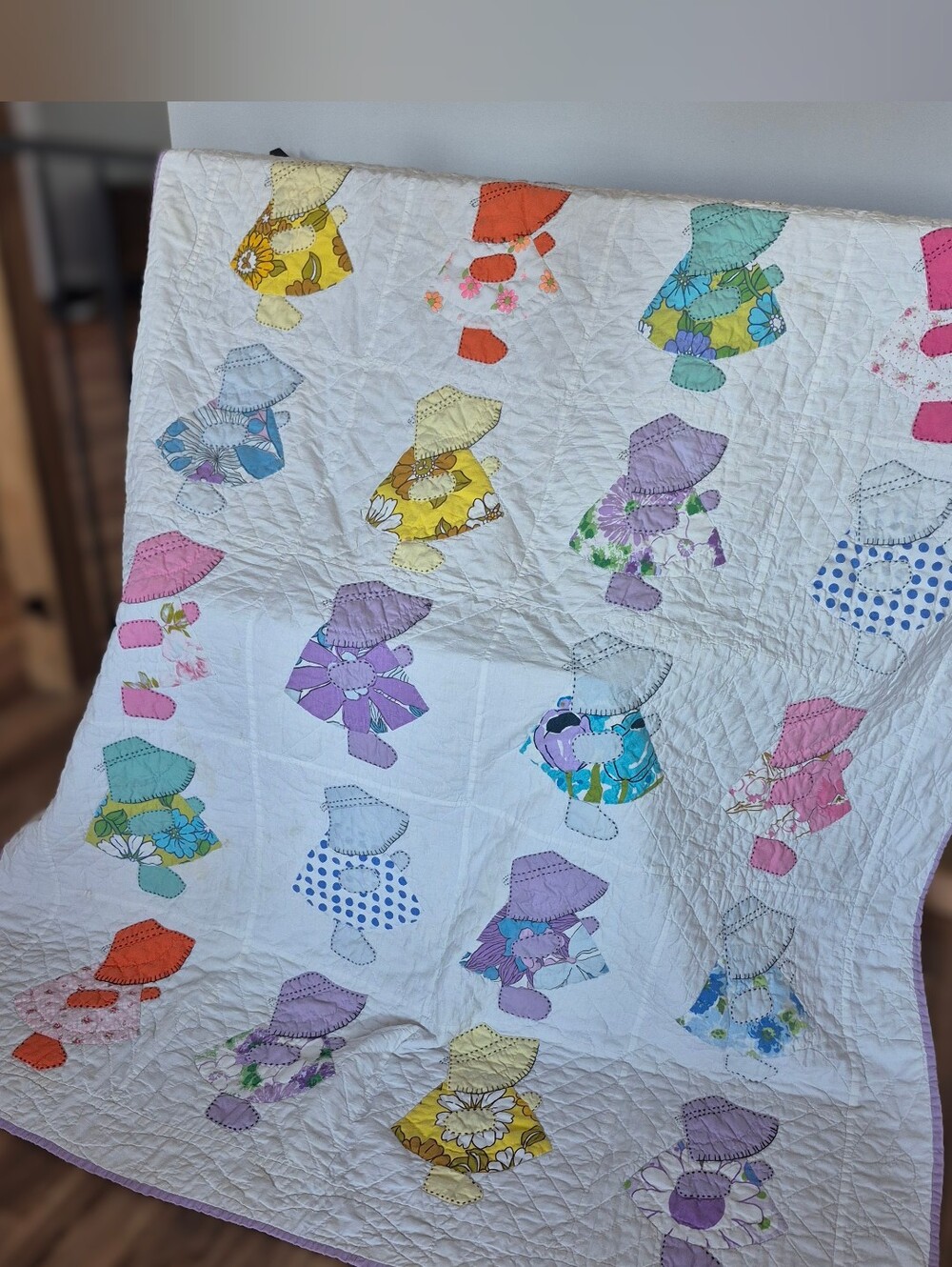 Handmade Vintage Sunbonnet Sue Quilt 52" X 72 Inches